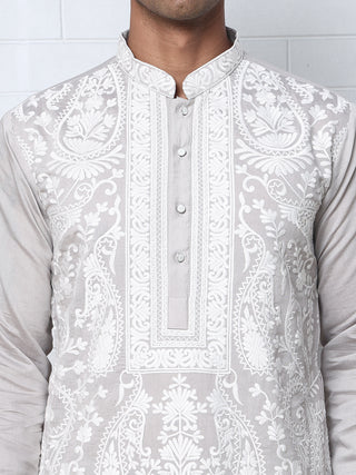 Floral Embroidered Silk Blend Kurta Set