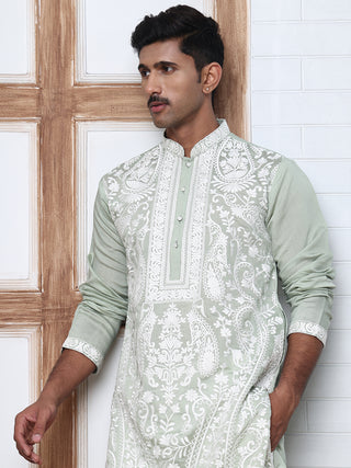 Floral Embroidered Silk Blend Kurta Set