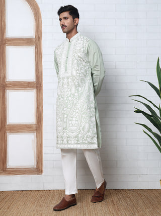 Floral Embroidered Silk Blend Kurta Set