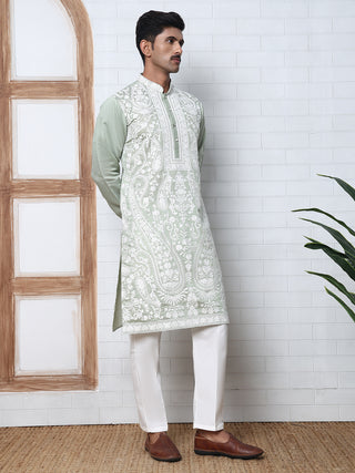 Floral Embroidered Silk Blend Kurta Set