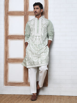 Floral Embroidered Silk Blend Kurta Set