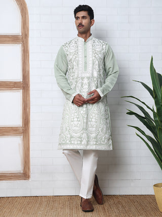 Floral Embroidered Silk Blend Kurta Set