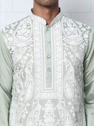 Floral Embroidered Silk Blend Kurta Set