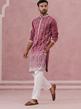Festive Silk Blend Kurta Pyjama with Sequins Work