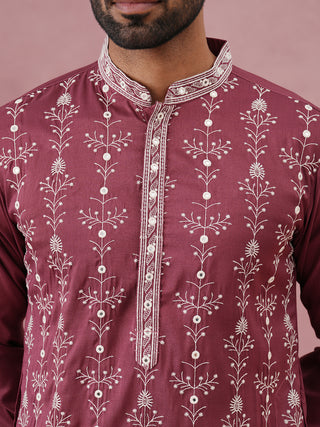 Festive Silk Blend Kurta Pyjama with Sequins Work