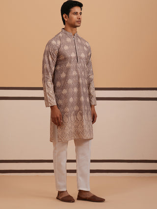 Embroidered Cotton-Blend Kurta Pyjama with Paisley Design