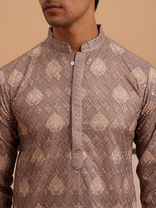 Embroidered Cotton-Blend Kurta Pyjama with Paisley Design