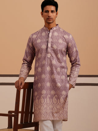 Embroidered Cotton-Blend Kurta Pyjama with Paisley Design
