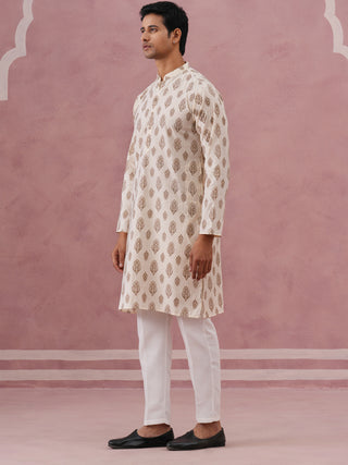 Silk-Blend Foil Printed Festive Kurta Pyjama