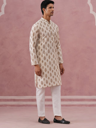 Silk-Blend Foil Printed Festive Kurta Pyjama
