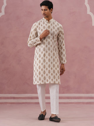 Silk-Blend Foil Printed Festive Kurta Pyjama