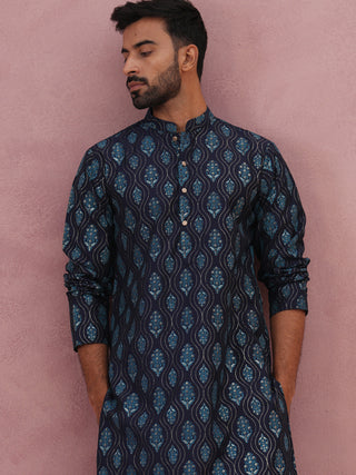 Silk-Blend Foil Printed Festive Kurta Pyjama