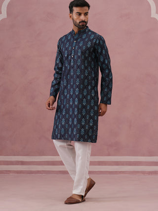Silk-Blend Foil Printed Festive Kurta Pyjama
