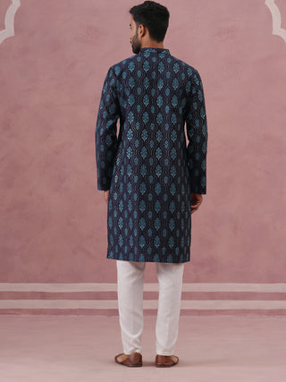 Silk-Blend Foil Printed Festive Kurta Pyjama