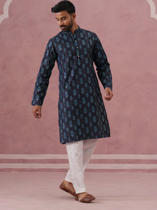 Silk-Blend Foil Printed Festive Kurta Pyjama