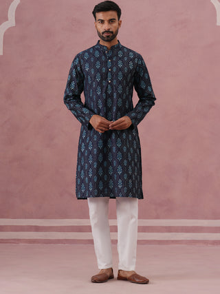 Silk-Blend Foil Printed Festive Kurta Pyjama