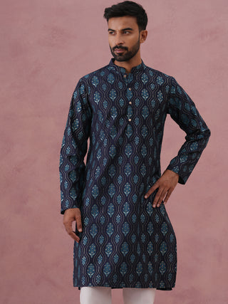 Silk-Blend Foil Printed Festive Kurta Pyjama