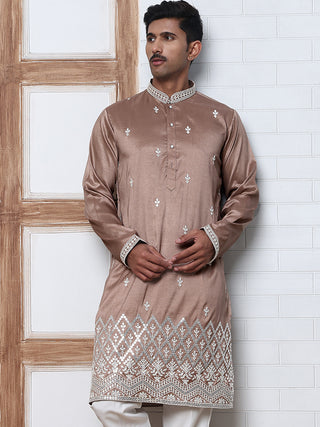 Traditional Silk-Blend Kurta Pyjama with Embroidery
