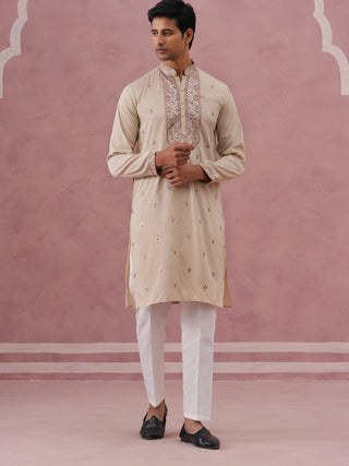 Silk Blend Embroidered Kurta Pyjama Set for Men