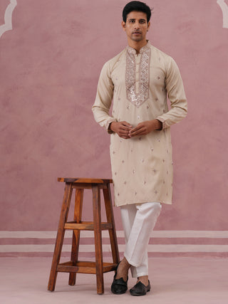 Silk Blend Embroidered Kurta Pyjama Set for Men