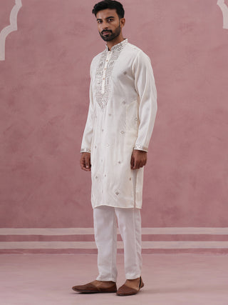 Silk Blend Embroidered Kurta Pyjama Set for Men
