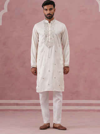 Silk Blend Embroidered Kurta Pyjama Set for Men