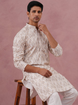 Peach Geometric Print & Sequin Kurta Set