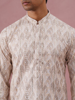 Peach Geometric Print & Sequin Kurta Set