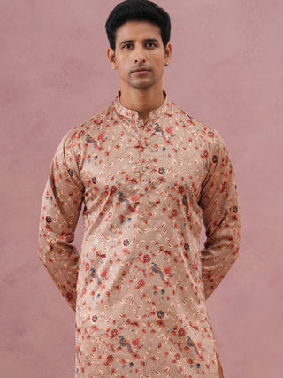 Floral Foil Printed Silk Blend Kurta Set
