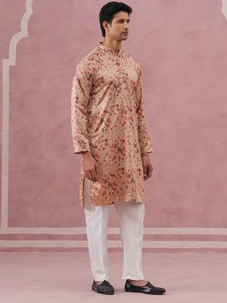 Floral Foil Printed Silk Blend Kurta Set