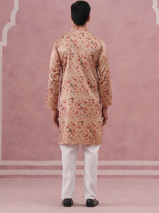 Floral Foil Printed Silk Blend Kurta Set