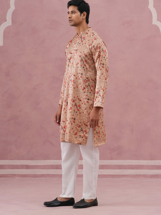 Floral Foil Printed Silk Blend Kurta Set