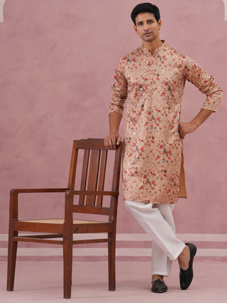 Floral Foil Printed Silk Blend Kurta Set