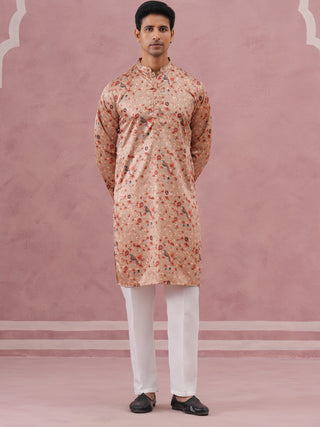 Floral Foil Printed Silk Blend Kurta Set