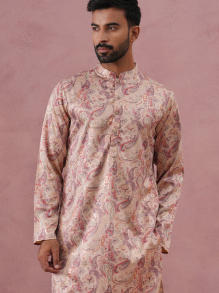 Paisley Foil Printed Silk Blend Kurta Set