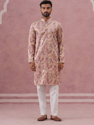 Paisley Foil Printed Silk Blend Kurta Set