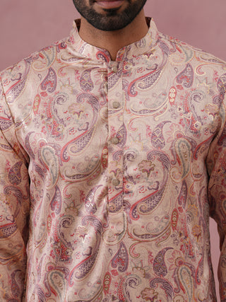 Paisley Foil Printed Silk Blend Kurta Set