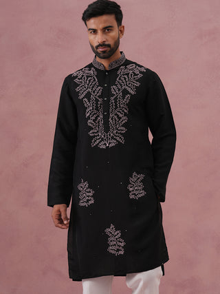 Black Silk Blend Embroidered Kurta Pyjama Set