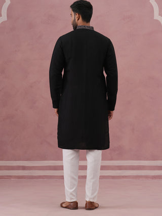 Black Silk Blend Embroidered Kurta Pyjama Set