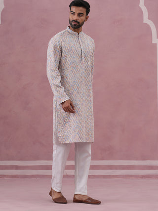 Traditional Cotton Blend Embroidered Kurta Pyjama
