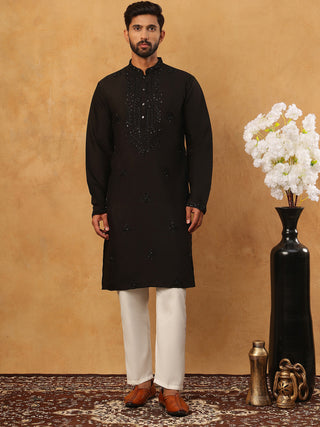 Silk Blend Embroidered Kurta Pyjama Set for Men
