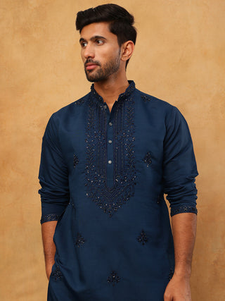 Silk Blend Embroidered Kurta Pyjama Set for Men