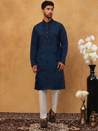 Silk Blend Embroidered Kurta Pyjama Set for Men