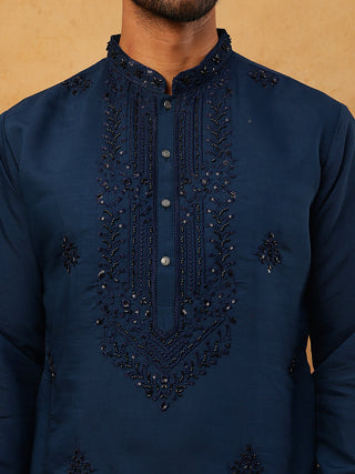 Silk Blend Embroidered Kurta Pyjama Set for Men