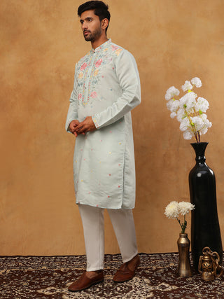 Silk Blend Embroidered Kurta Pyjama
