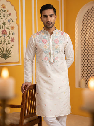 Silk Blend Embroidered Kurta Pyjama
