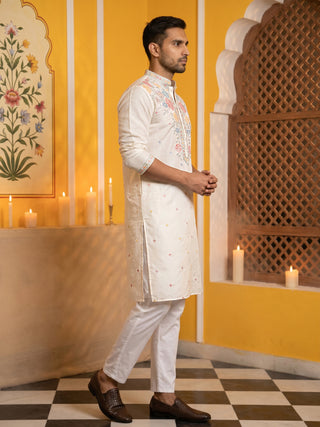 Silk Blend Embroidered Kurta Pyjama