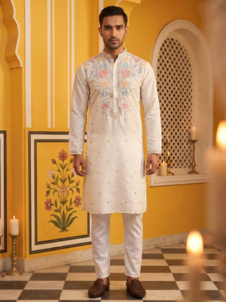 Silk Blend Embroidered Kurta Pyjama