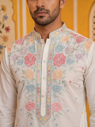 Silk Blend Embroidered Kurta Pyjama