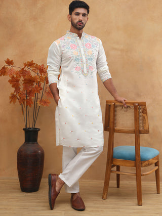 Silk Blend Embroidered Kurta Pyjama